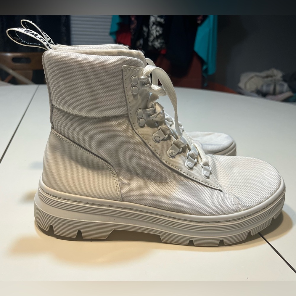 Dr. Martens Combs Women's White Canvas High Top Combat Urban Grunge Boots Sz 9